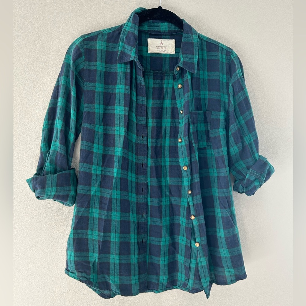 Atomosphere Women’s Green and Blue Plaid Button Down
